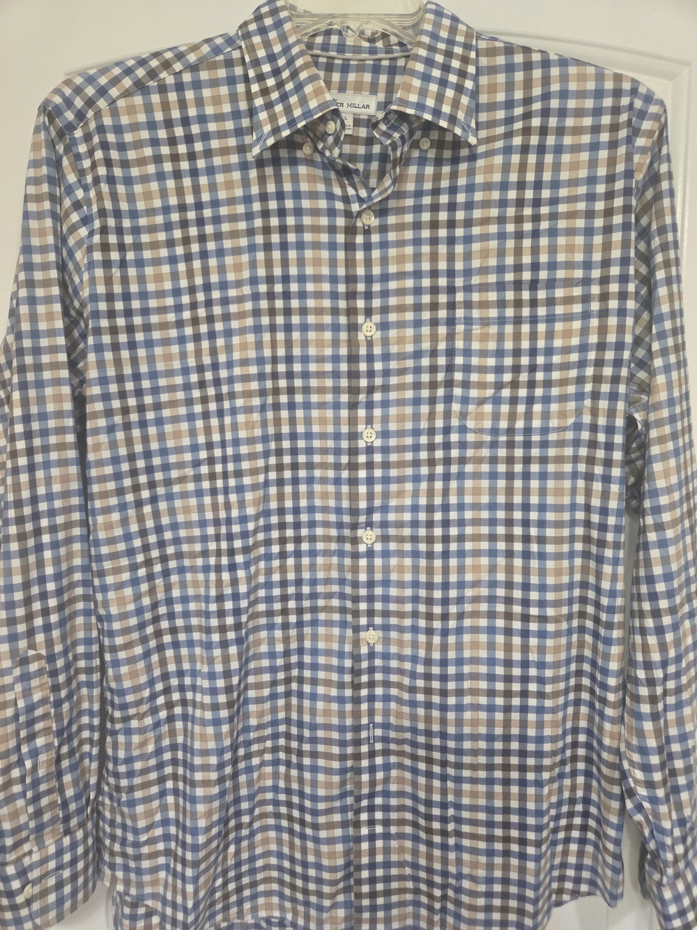 Peter Millar Blue and Brown Check Button-Down Shirt